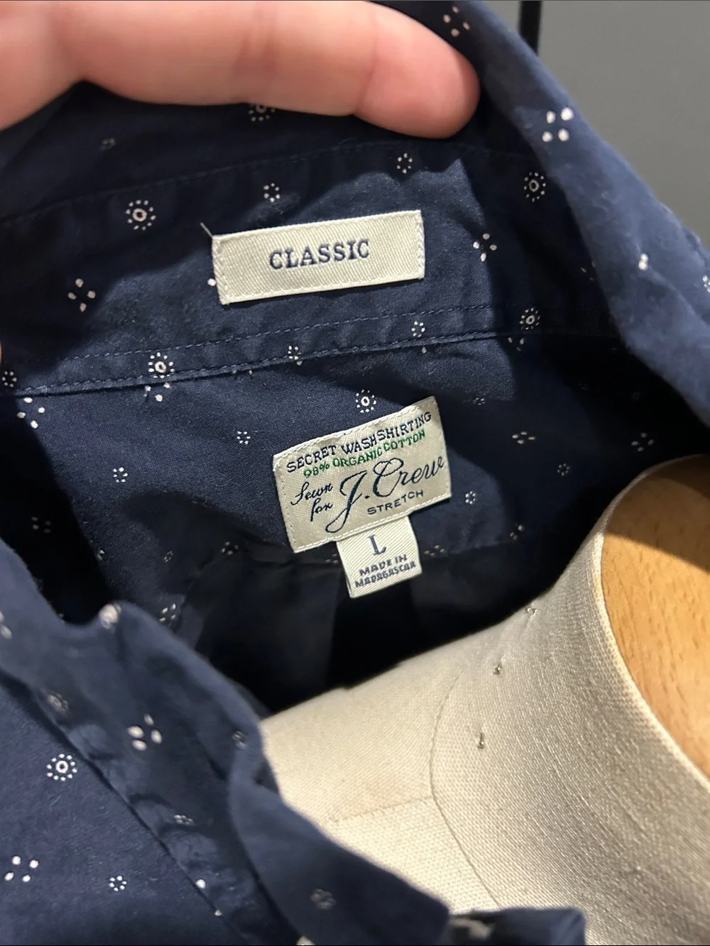 J. Crew Navy Button-Down Shirt with Small White Geo Print